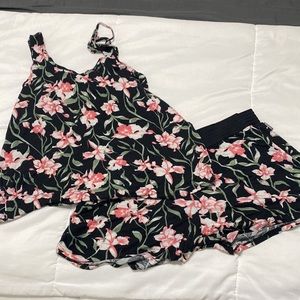 Vince Camuto Black Floral Print Pajama Cami & Short Set Large